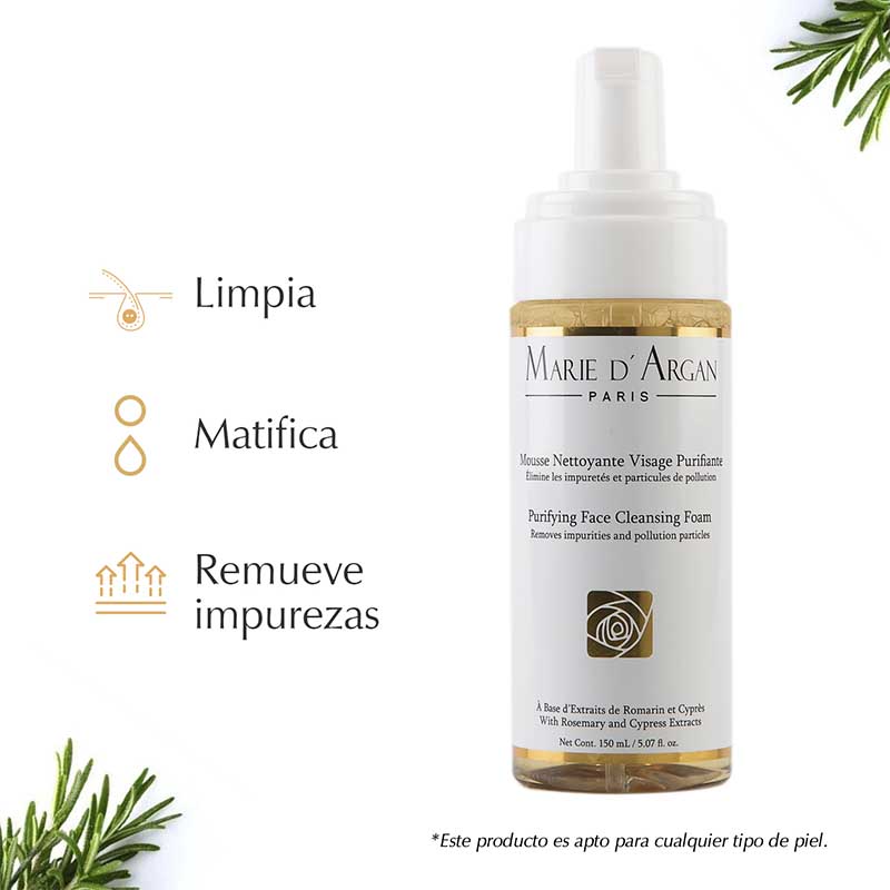 Espuma Astringente Dermolimpiadora Cuidado Facial Aloe Vera Hidratante 150 gr Marie D´Argan 