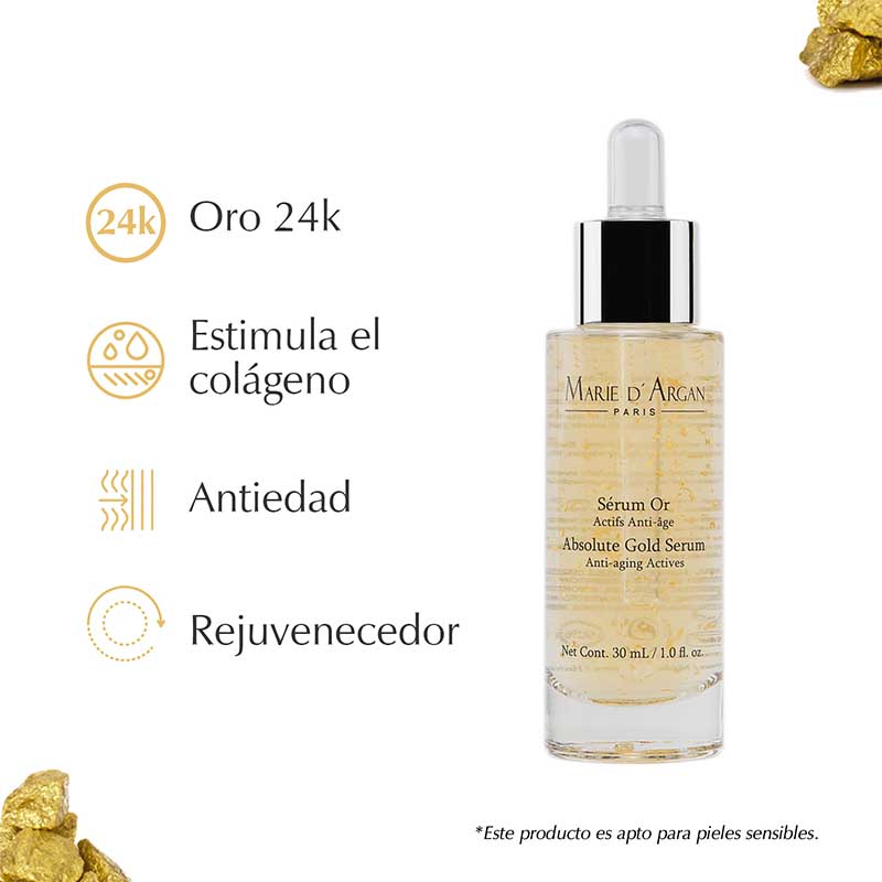  Serum Facial De Oro 24K Hidratante Acido Hialuronico Marie D´Argan