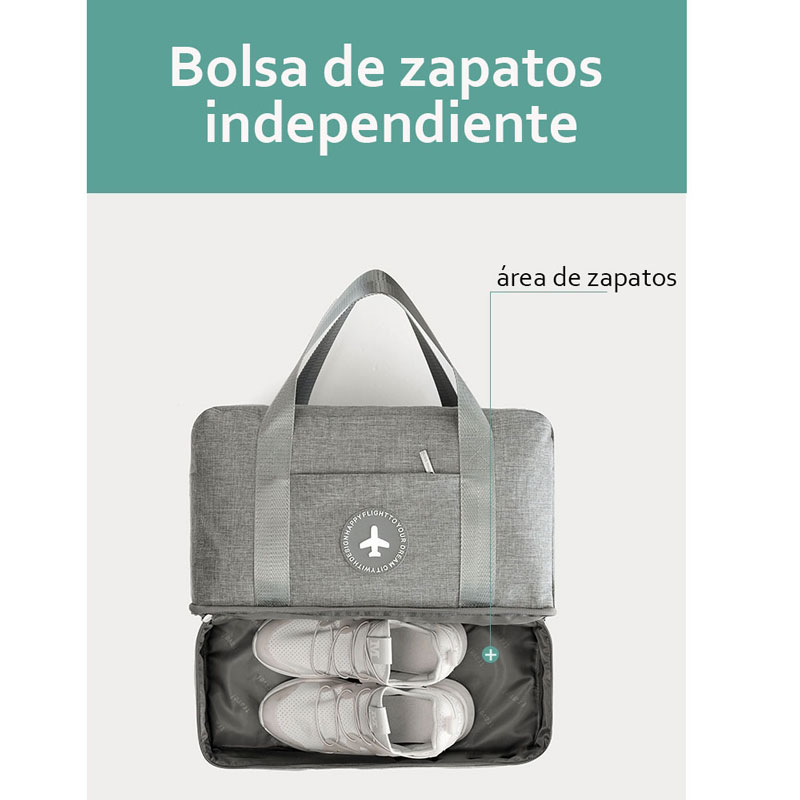 Bolsa de viaje con compartimento para zapatos, bolsa portátil compartimentos para ropa mojada