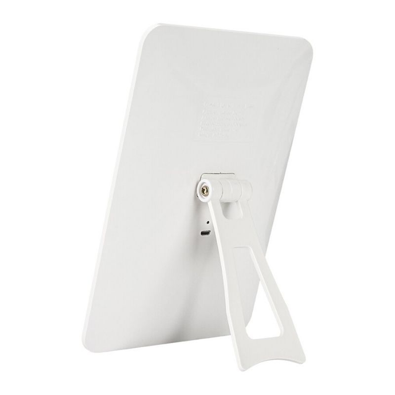 LBP Espejo de Tocador para Maquillaje, Rectangular, con Luz LED Regulable, Inclinación Ajustable, Cable USB Recargable. 20.5x13.5 cm. (8x 5.3in), Luz blanca, Inalámbrico -Blanco