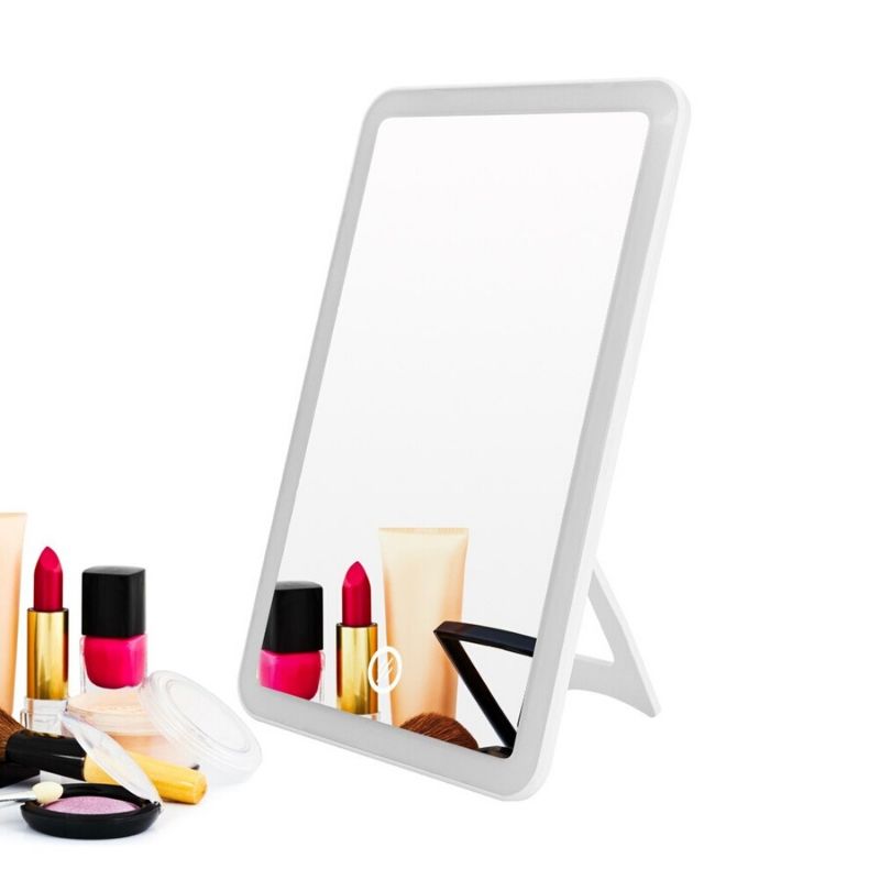 LBP Espejo de Tocador para Maquillaje, Rectangular, con Luz LED Regulable, Inclinación Ajustable, Cable USB Recargable. 20.5x13.5 cm. (8x 5.3in), Luz blanca, Inalámbrico -Blanco