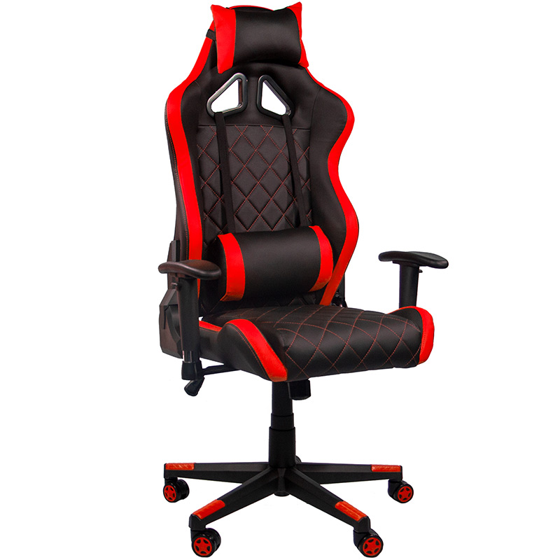 Silla Gamer Oficina Ergonomica Reclinable Cojines Desmontables Cuadriculada Roja Audiotek