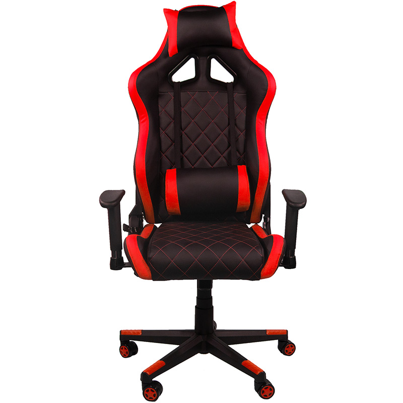 Silla Gamer Oficina Ergonomica Reclinable Cojines Desmontables Cuadriculada Roja Audiotek