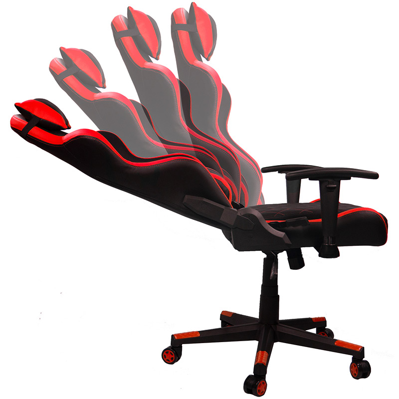 Silla Gamer Oficina Ergonomica Reclinable Cojines Desmontables Cuadriculada Roja Audiotek