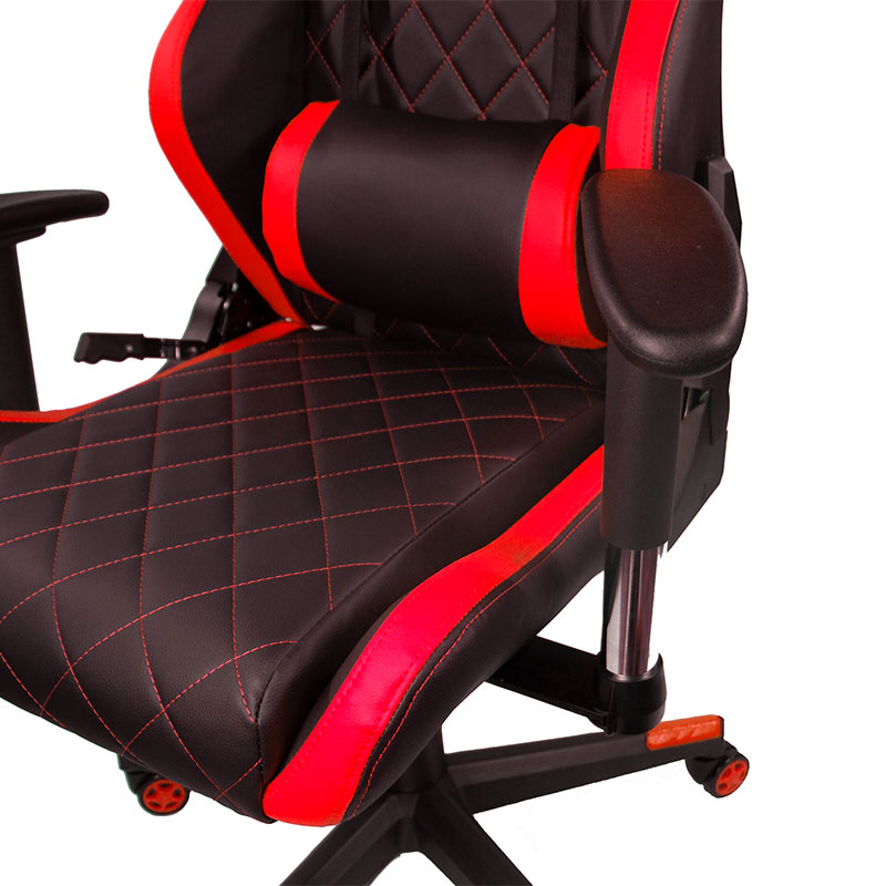 Silla Gamer Oficina Ergonomica Reclinable Cojines Desmontables Cuadriculada Roja Audiotek