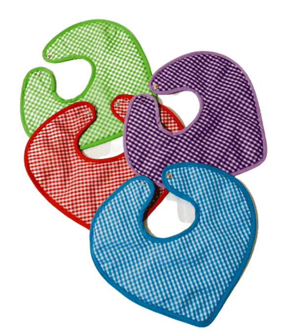 4 Baberos de tela impermeable, cuadros azul, morado, rojo, verde, MUUN