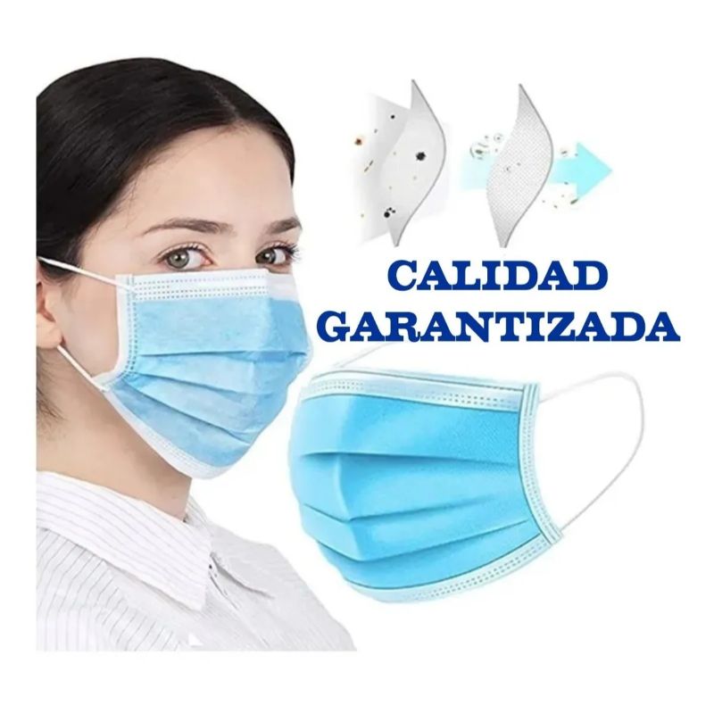 Cubrebocas Tricapa Termosellado Azul