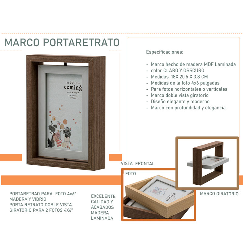 Portaretrato Madera Doble Vista Giratorio Diseño Hw225 4x6