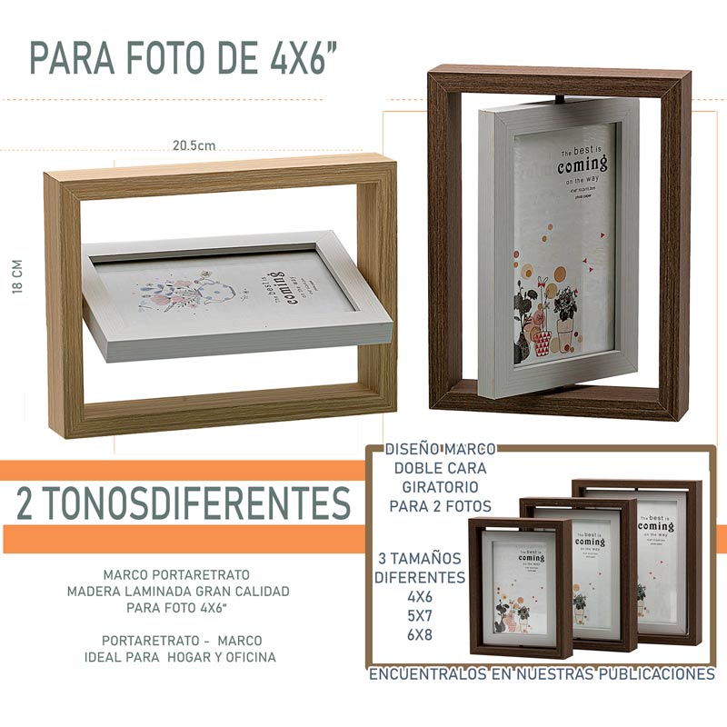 Portaretrato Madera Doble Vista Giratorio Diseño Hw225 4x6