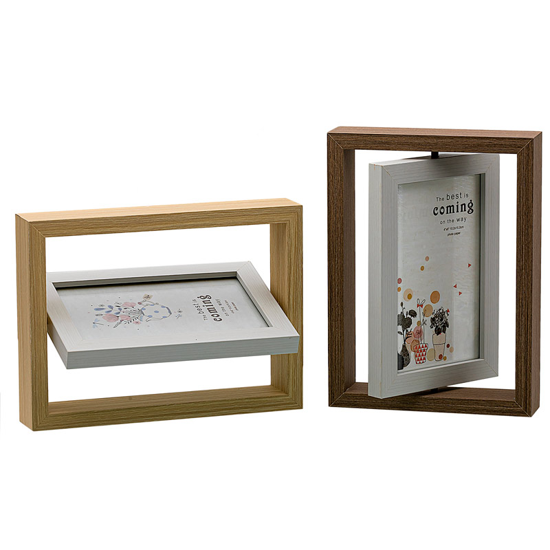 Portaretrato de madera doble vista 2 fotos, giratorio diseño moderno hw225 5x7