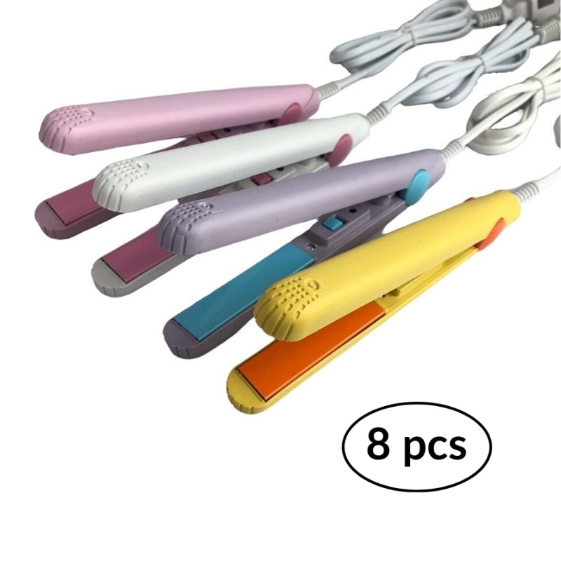 8 PACK, Mini Plancha Alaciadora de Cerámica para Cabello, LBP, Portátil, 17cm (6.7in) -Amarillo/Rosa/Blanco/Morado