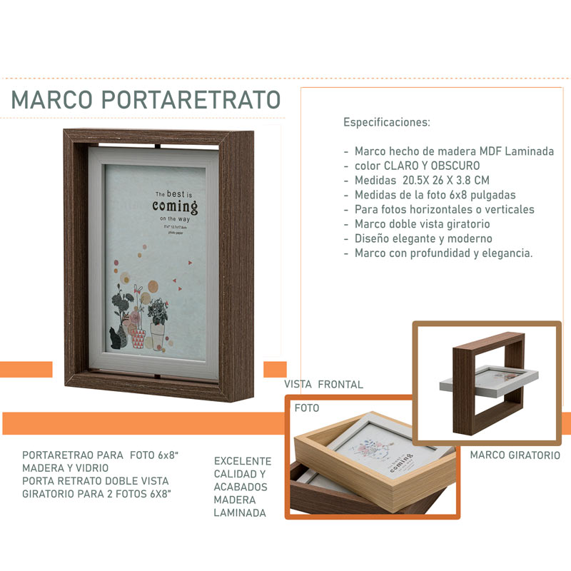 Portaretrato Madera Doble Vista Giratorio Diseño Hw225 6x8