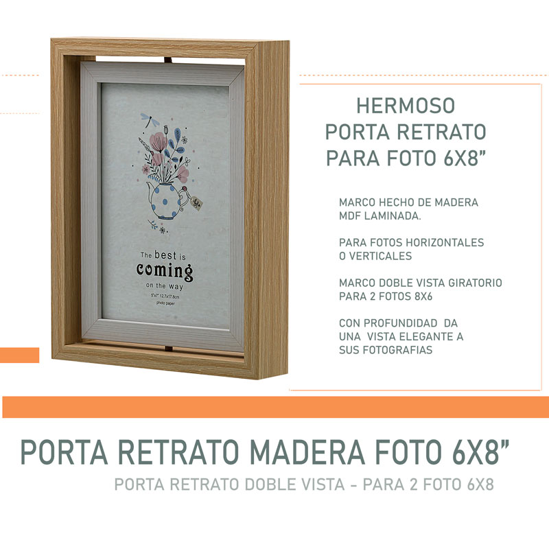 Portaretrato Madera Doble Vista Giratorio Diseño Hw225 6x8
