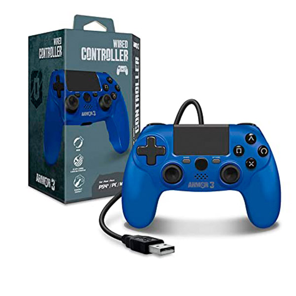 Control Alámbrico Armor 3 Azul Para Ps4/PC/MAC