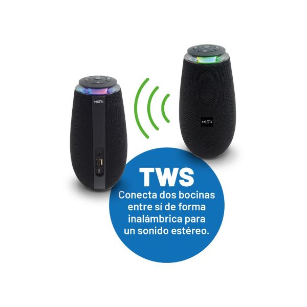Bocina Bluetooth MISIK MS236B Negro TWS USB Tarjeta SD y Radio FM