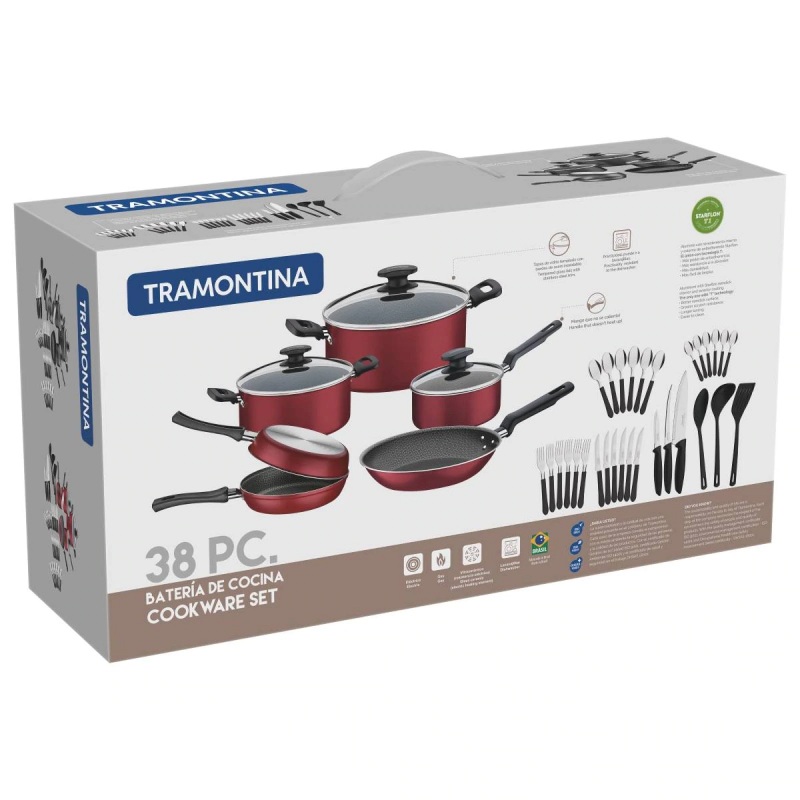 Batería de cocina Tramontina 20399779 roja cuchillos ollas de chef 38 piezas END4**