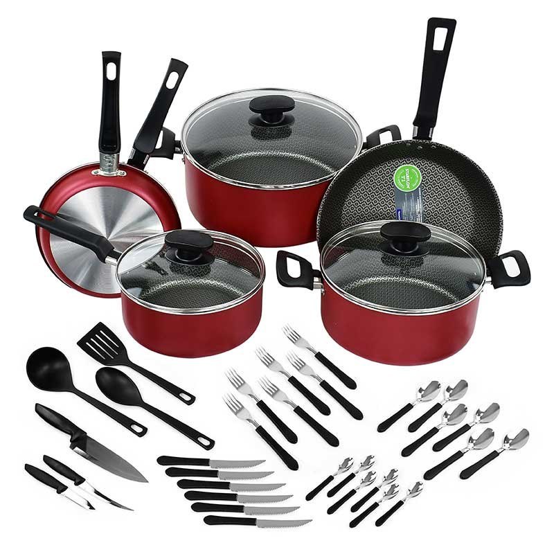 Batería de cocina Tramontina 20399779 roja cuchillos ollas de chef 38 piezas END4**