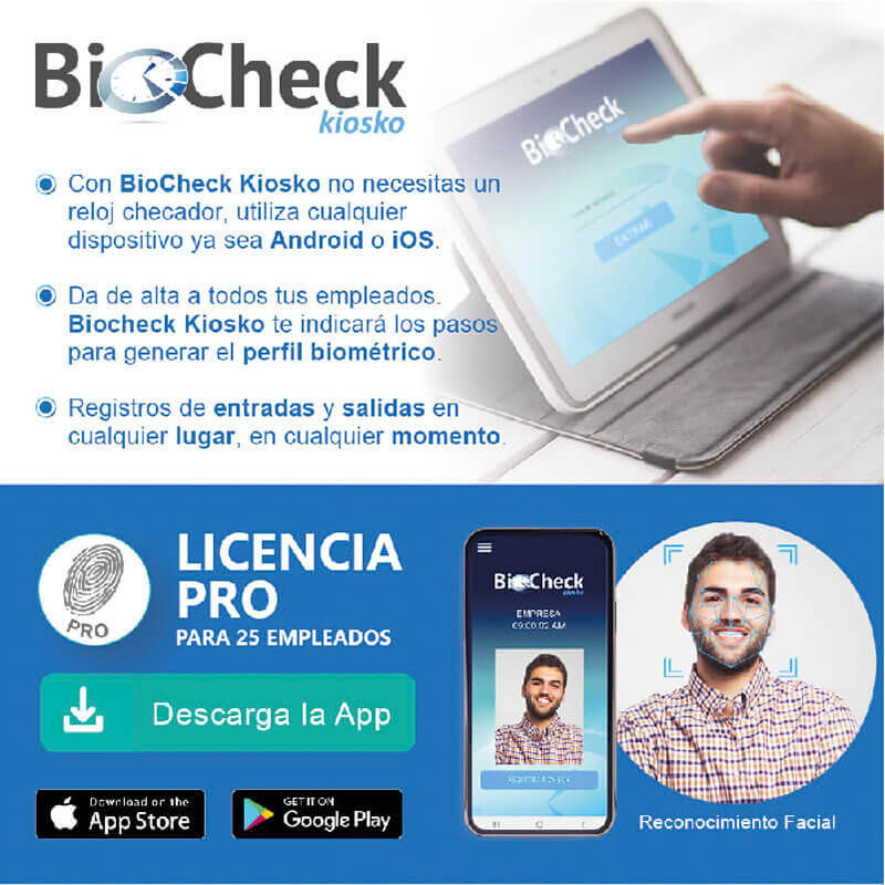 RELOJ CHECADOR BIOCHECK KIOSKO PARA 25 EMPLEADOS