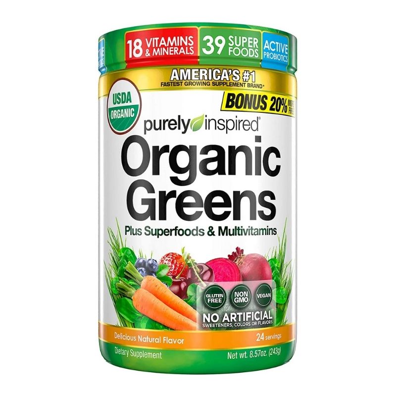 Polvo Orgánico Green con superalimentos y multivitaminas 243gr Purely Inspired