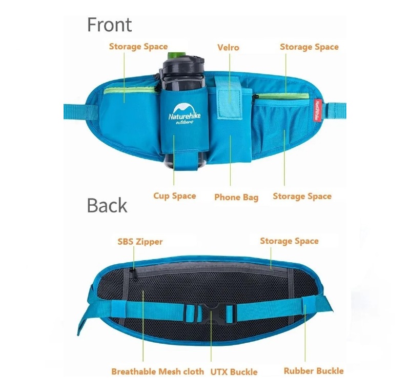 Cangurera Naturehike Ultraligera Porta Celular y Botella Negro