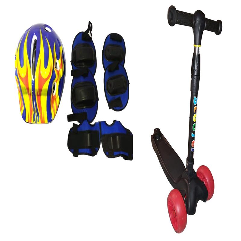 Patin Diablo Scooter 3 Ruedas Con Luces Led Negro Protecciones Azules 80kg