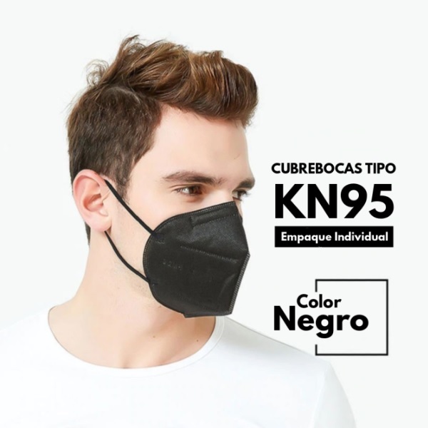 Cubrebocas, Mascarilla, Tapabocas Tipo KN95, Empaque Individual, Color Negro, 1 pza