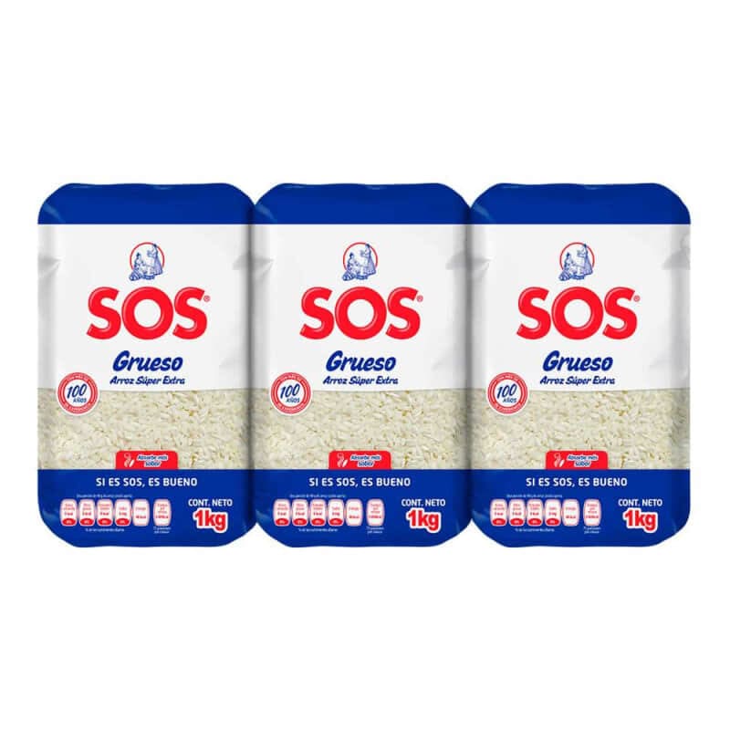 Arroz Sos Grano Grueso 3 Pzas De 1 Kg C/u