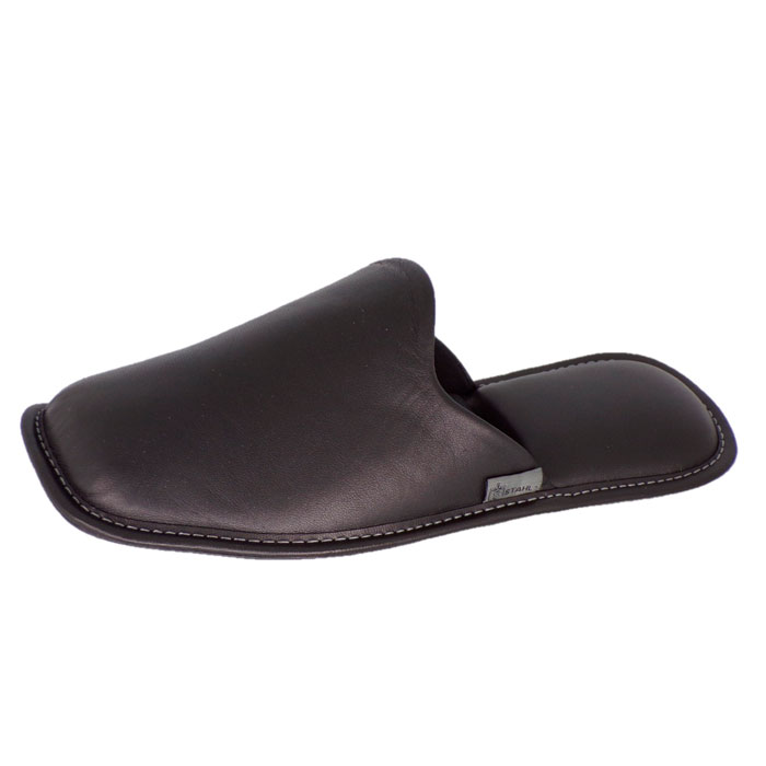 Stahl - Pantuflas para hombre de piel y espuma de memoria E-1800 Negro Tallas del 25 al 30.