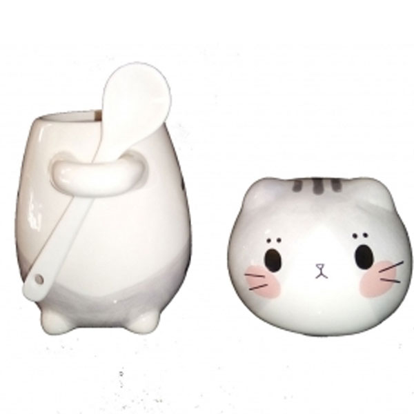 Taza Azucarera En Forma De Gato Con Cuchara Kawaii A