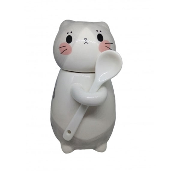 Taza Azucarera En Forma De Gato Con Cuchara Kawaii A
