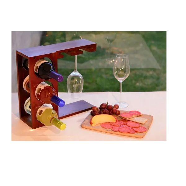 Cava De Vinos 3 Botellas 2 Copas Mesa Barra Portátil