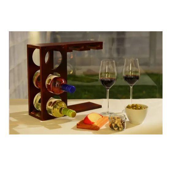 Cava De Vinos 3 Botellas 2 Copas Mesa Barra Portátil