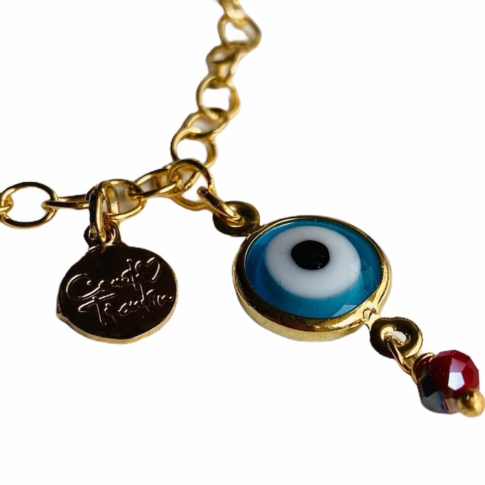 Pulsera Ojo Protector Azul-Baño de Oro 18K-Dorada