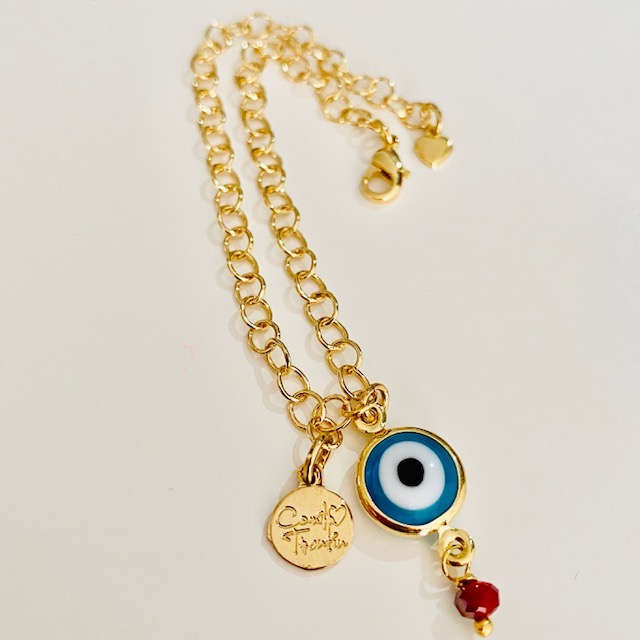 Pulsera Ojo Protector Azul-Baño de Oro 18K-Dorada