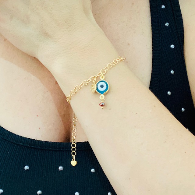 Pulsera Ojo Protector Azul-Baño de Oro 18K-Dorada