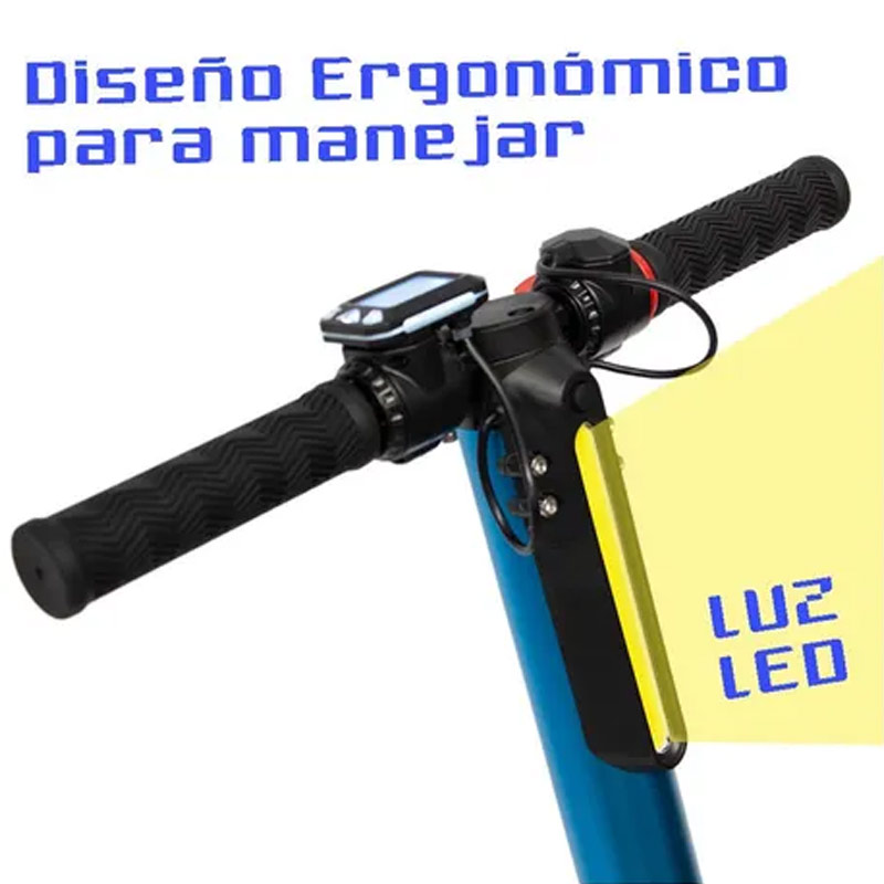 Scooter Electrico Plegable 23 km  3 Velocidades Luz Led Patin Azul Centurfit