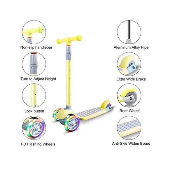 Scooter 3 Ruedas Luz Led Color Amarillo 45 Kg 