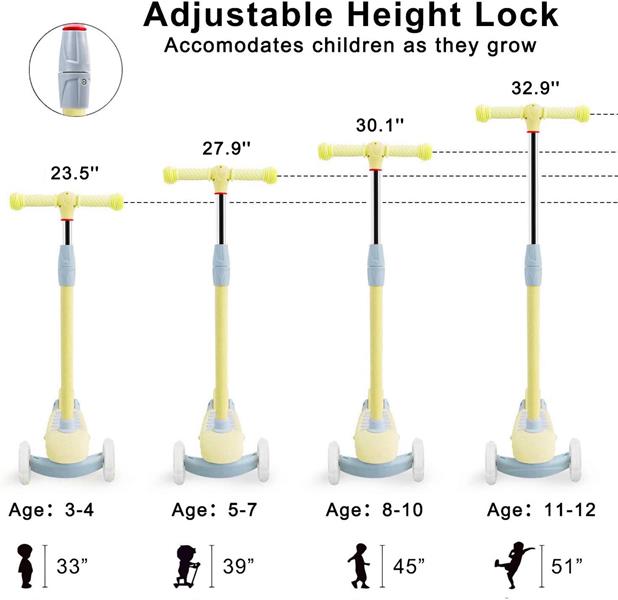 Scooter 3 Ruedas Luz Led Color Amarillo 45 Kg 