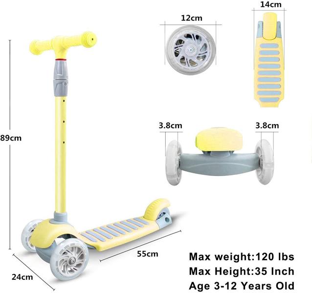 Scooter 3 Ruedas Luz Led Color Amarillo 45 Kg 