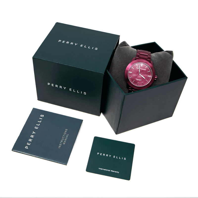 Reloj Perry Ellis Para Hombre Slim Line Burgundy Red De 42mm