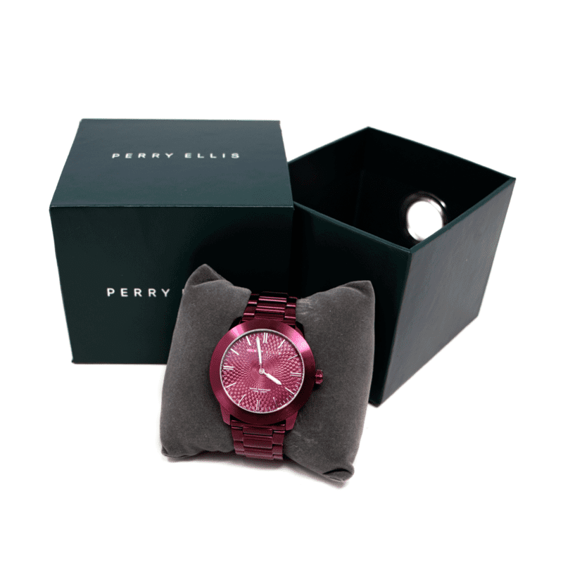 Reloj Perry Ellis Para Hombre Slim Line Burgundy Red De 42mm