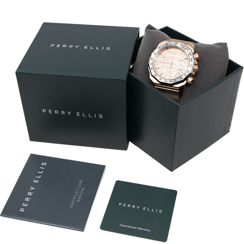 Reloj Perry Ellis Para Hombre Decagon Gt Oro Rosado De 46 Mm