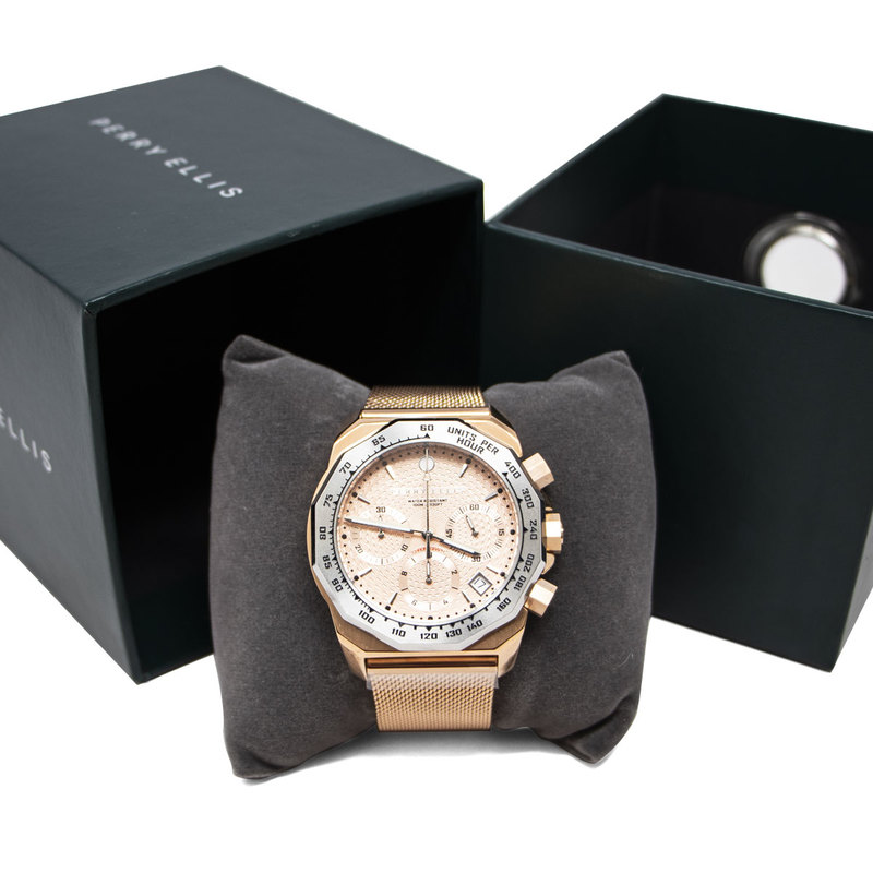 Reloj Perry Ellis Para Hombre Decagon Gt Oro Rosado De 46 Mm