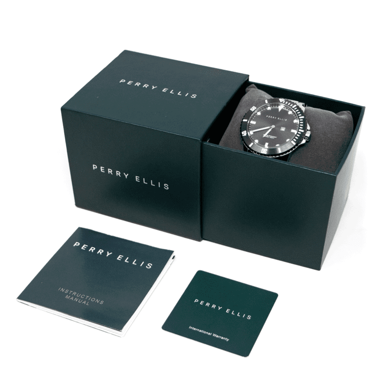 Reloj Perry Ellis De Hombre Deep Diver Plata Negro De 46 Mm