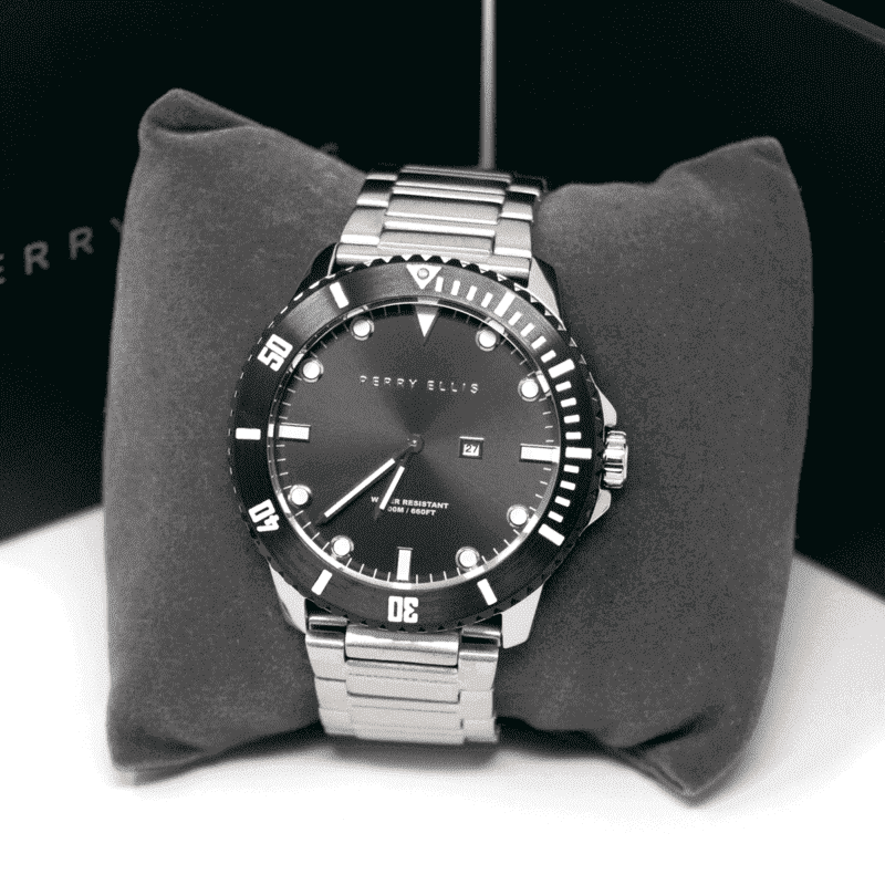 Reloj Perry Ellis De Hombre Deep Diver Plata Negro De 46 Mm