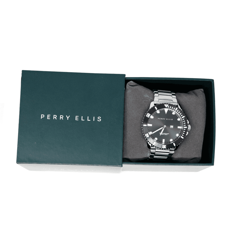 Reloj Perry Ellis De Hombre Deep Diver Plata Negro De 46 Mm