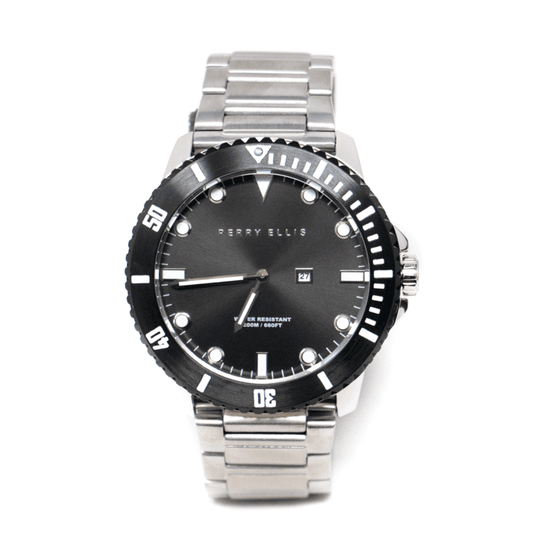 Reloj Perry Ellis De Hombre Deep Diver Plata Negro De 46 Mm