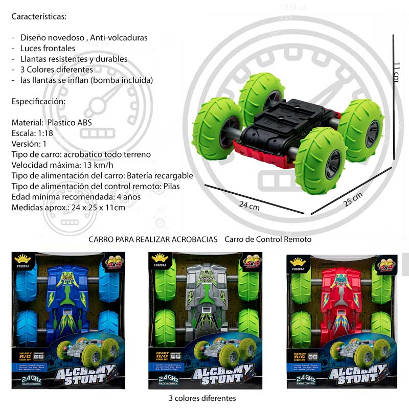 CARRO A CONTROL REMOTO 4X4 TODO TERRENO LUCES DOBLE GIROS 360O