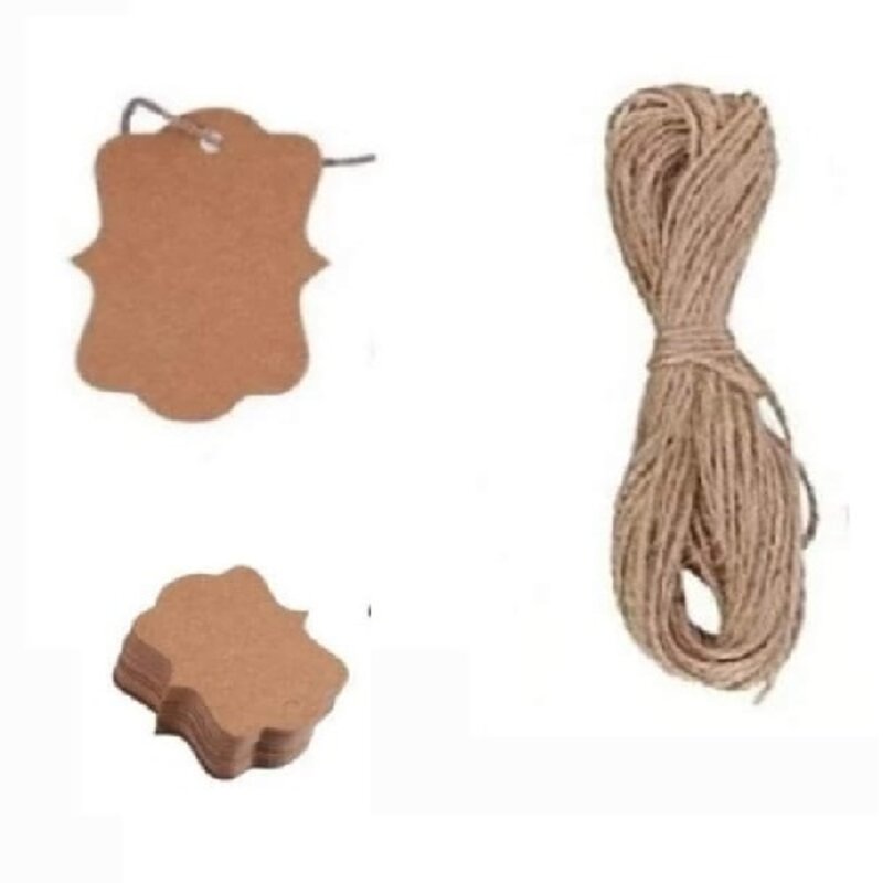 Etiquetas de papel kraft colgantes con yute, rusticas artesanales para adornos 100 piezas