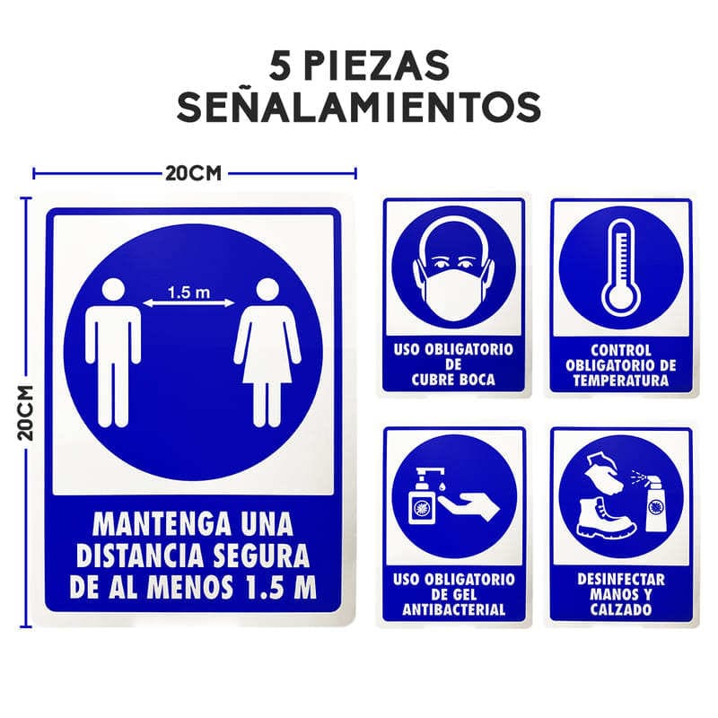 Letrero COVID 20X20 vinil adhesivo Aviso Señal Señalamiento Cubreboca /gel / Sanadistancia / temperatura
